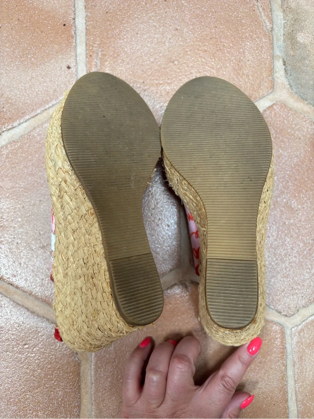 Coach Pink and Red Patterned Espadrille Wedges